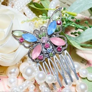 Gem butterfly silver fairy hair comb